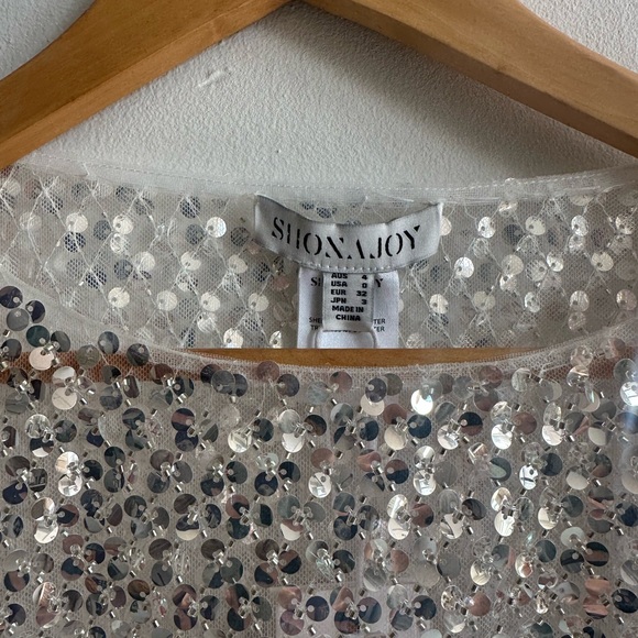 NWT Shona Joy Asteri Long Sleeve Sequin Crop Top in Silver Sz 0 - Picture 12 of 14